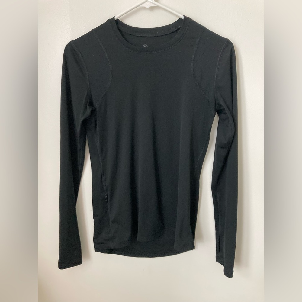 #129. Champion, Long-sleeve Shirt w/ Thumbhole, Stretchy, Black, (Women)